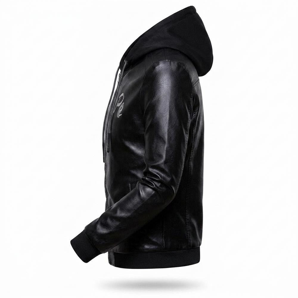 Mens Outlet House - Nonor | Hooded Zip-Up Leather Jacket Men