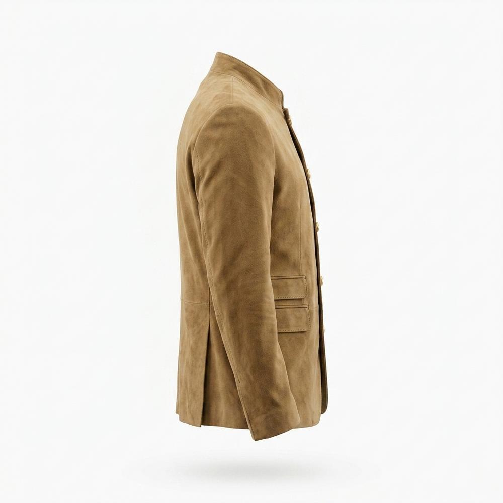 Mens Outlet House - Nilom | Suede Mandarin Collar Jacket Men
