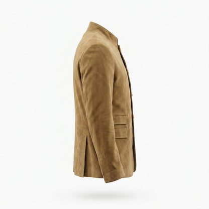 Mens Outlet House - Nilom | Suede Mandarin Collar Jacket Men