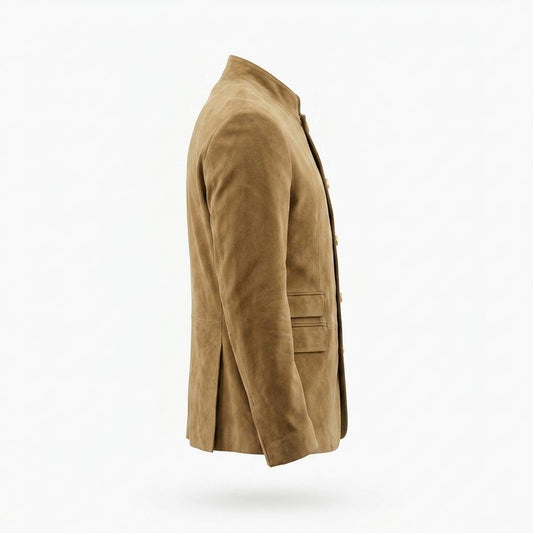 Mens Outlet House - Nilom | Suede Mandarin Collar Jacket Men