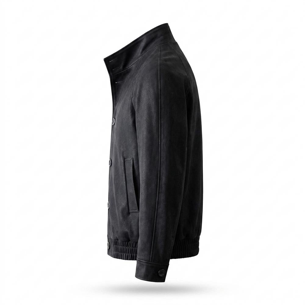 Mens Outlet House - Mavel | Button-Front Stand-Collar Leather Jacket Men