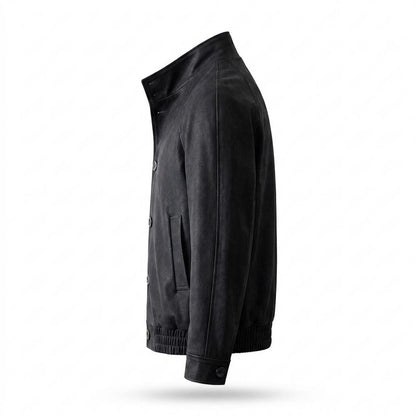 Mens Outlet House - Mavel | Button-Front Stand-Collar Leather Jacket Men