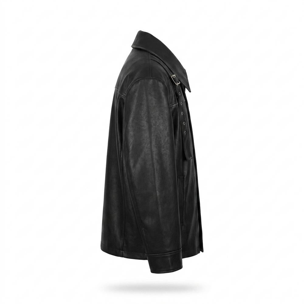 Mens Outlet House - Arlin | Multi-Pocket Buckled Leather Jacket Men