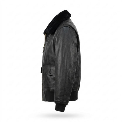 Mens Outlet House - Visen | Grained Fur-Collar Leather Jacket Men