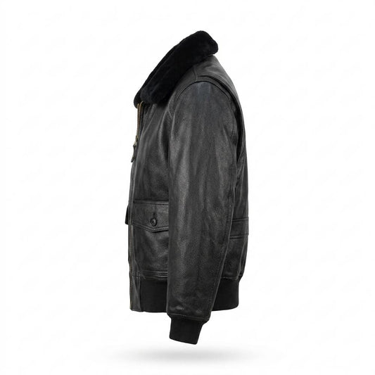 Mens Outlet House - Visen | Grained Fur-Collar Leather Jacket Men