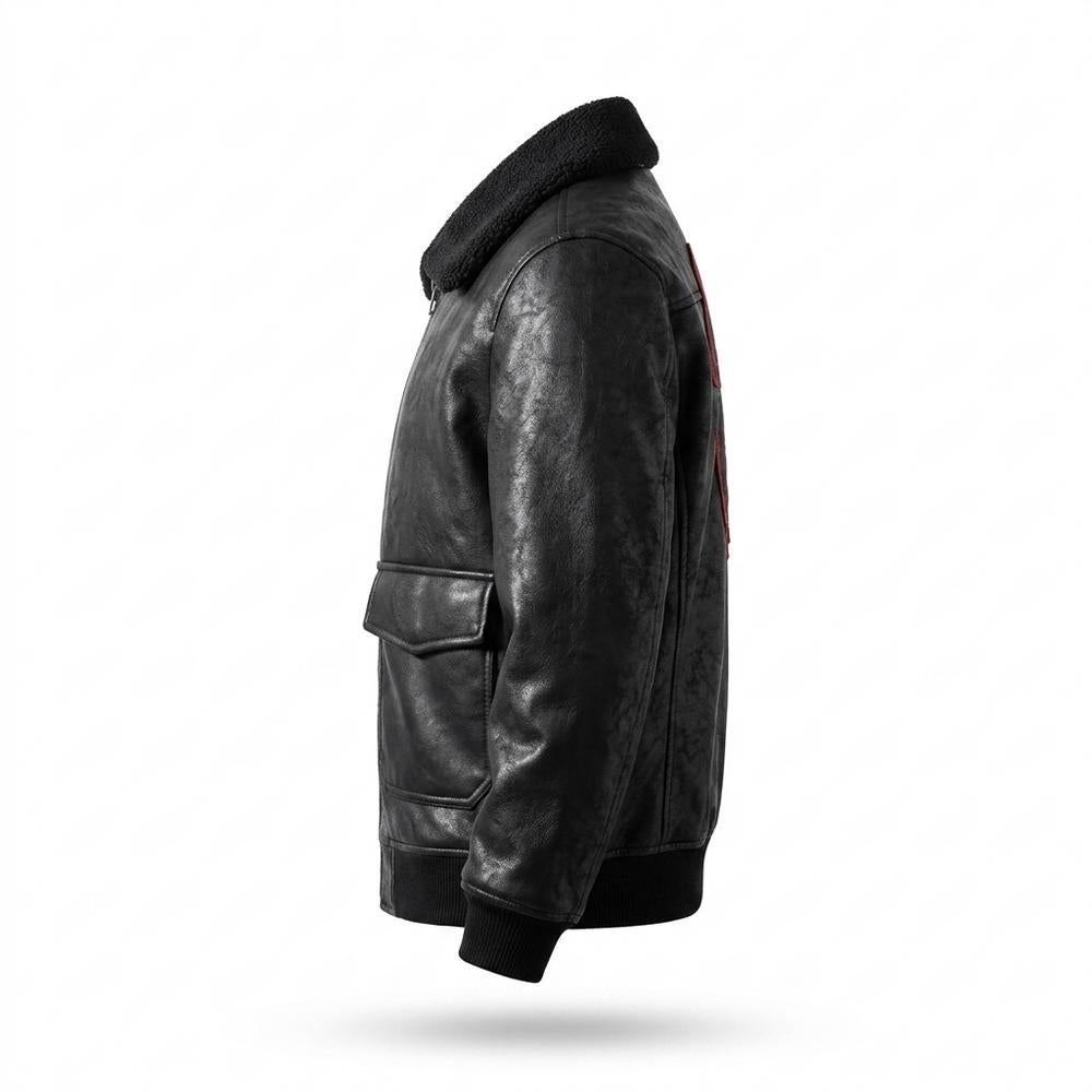 Mens Outlet House - Rasin | Lined Embroidered Leather Jacket Men