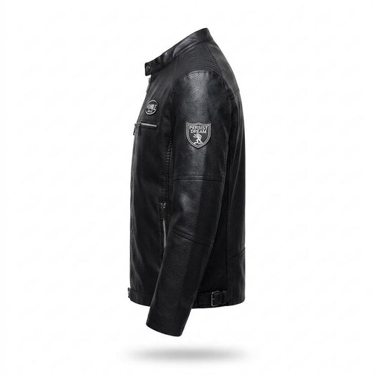 Mens Outlet House - Laser | Quilted Stand-Collar Leather Jacket Men