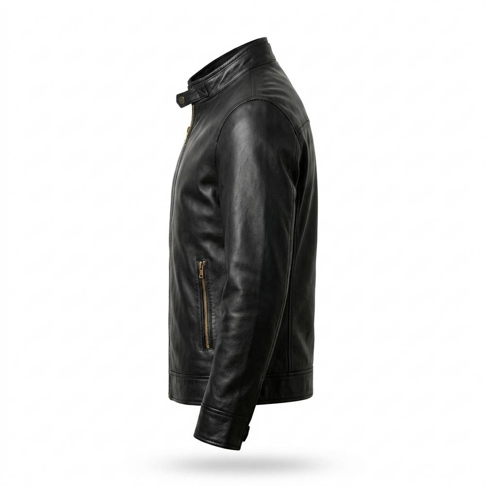 Mens Outlet House - Tinav | Fitted Stand-Collar Leather Jacket Men