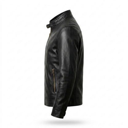 Mens Outlet House - Tinav | Fitted Stand-Collar Leather Jacket Men