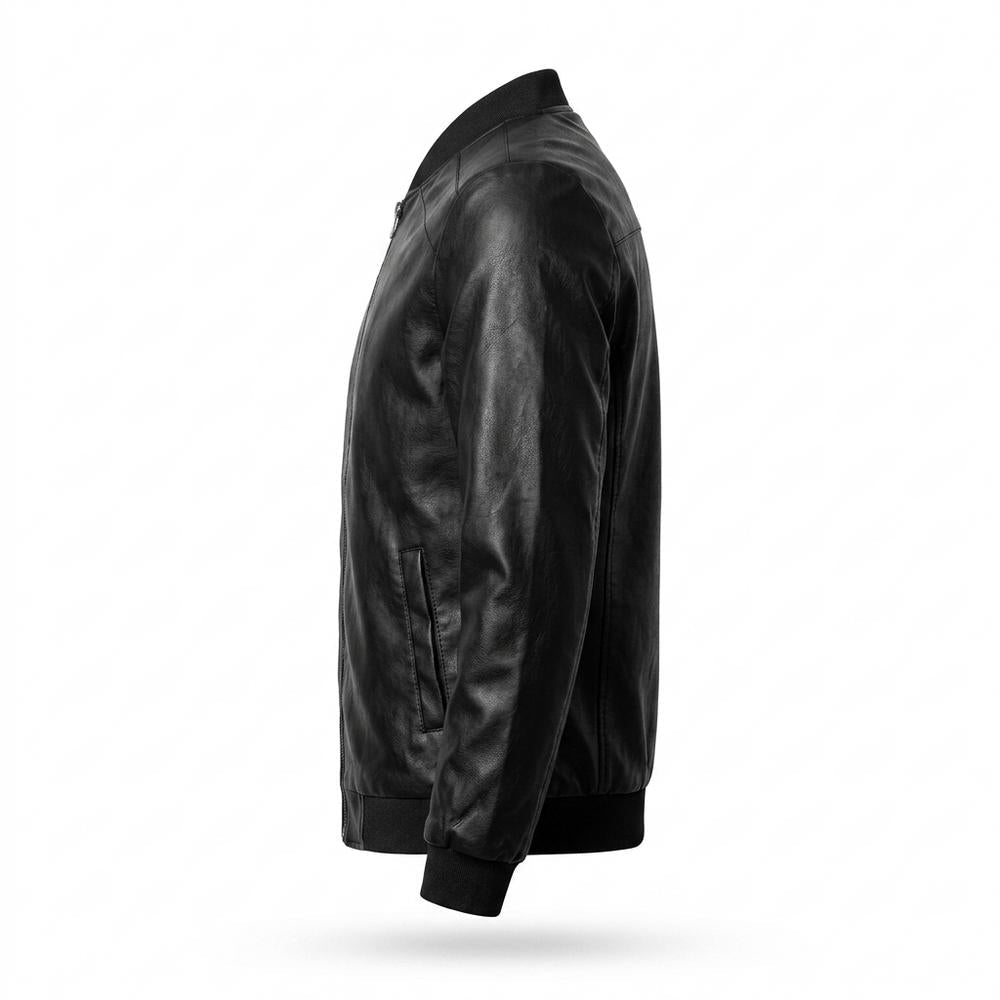 Mens Outlet House - Lehud | Zip-Up Slim Fit Leather Jacket Men