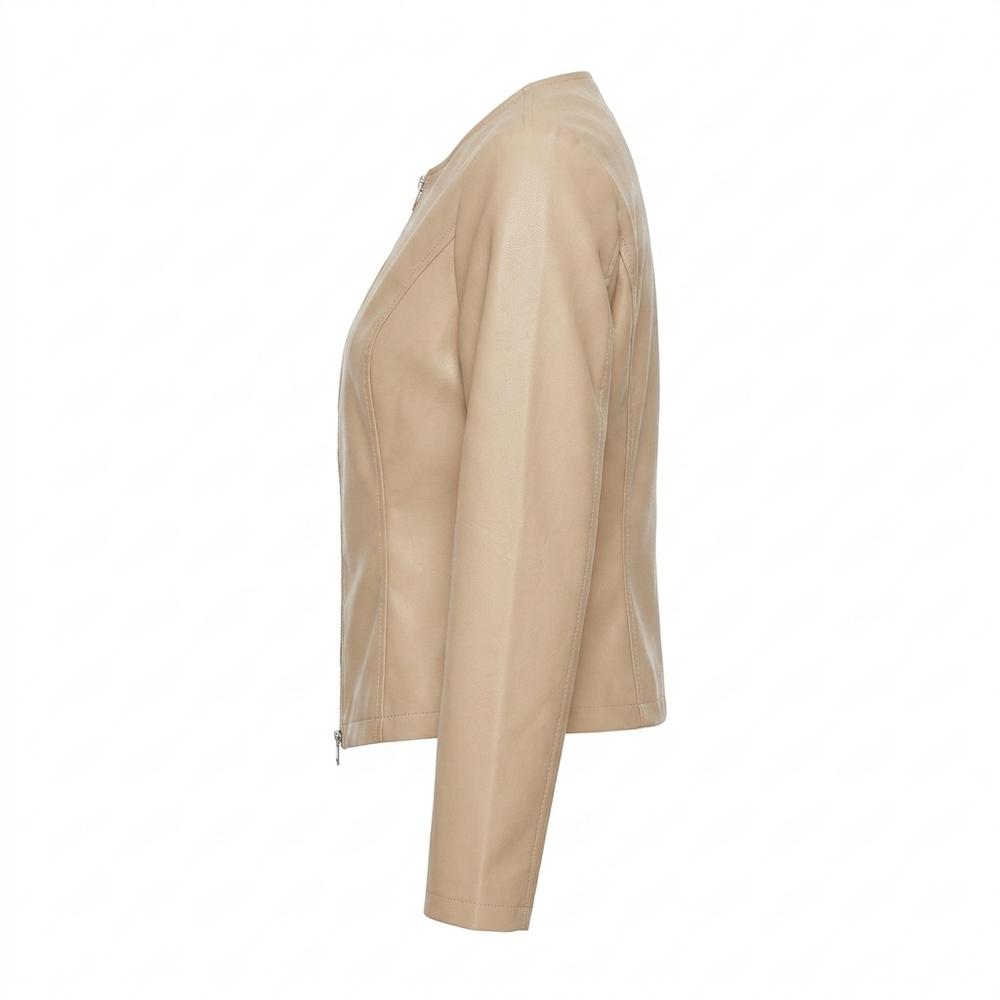 Mens Outlet House - Sakar | Collarless Zip-Up Leather Jacket Women