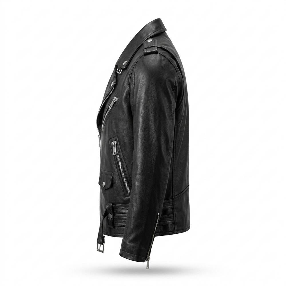 Mens Outlet House - Cavar | Asymmetrical Zipped Leather Jacket Men