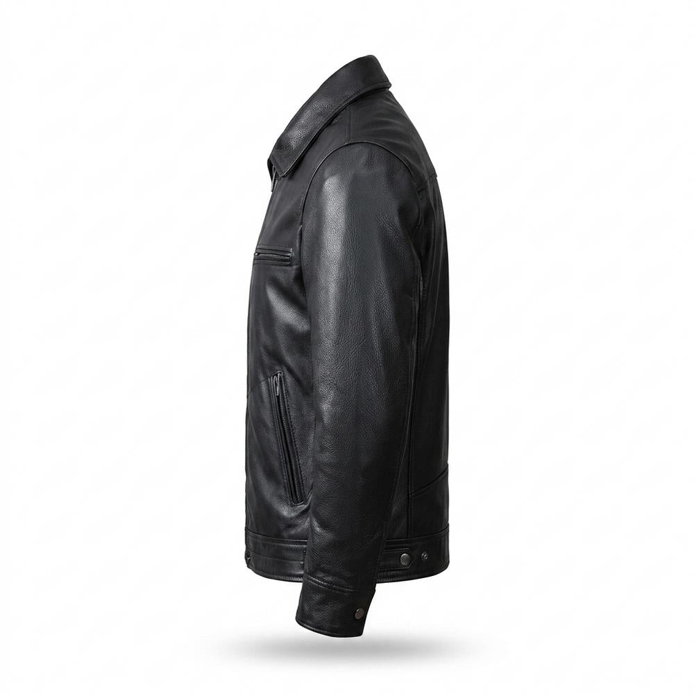 Mens Outlet House - Kavar | Zip-Up Collared Leather Jacket Men