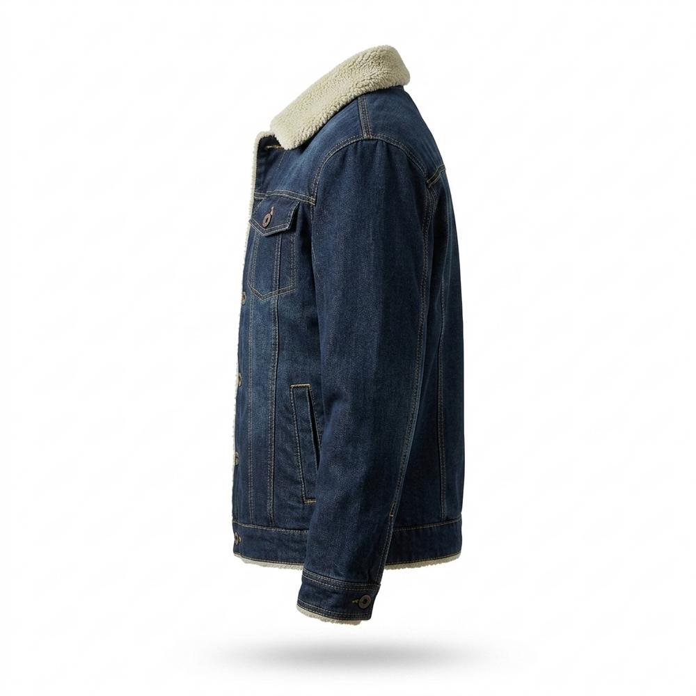 Mens Outlet House - Arsin | Fleece-Lined Button-Front Denim Jacket Men