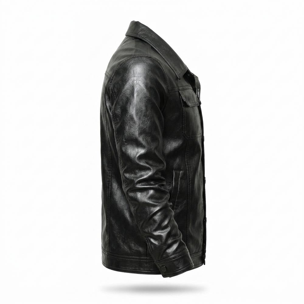 Mens Outlet House - Nimir | Button-Front Collared Leather Jacket Men