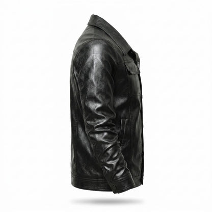 Mens Outlet House - Nimir | Button-Front Collared Leather Jacket Men