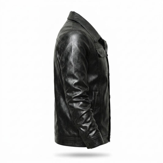 Mens Outlet House - Nimir | Button-Front Collared Leather Jacket Men