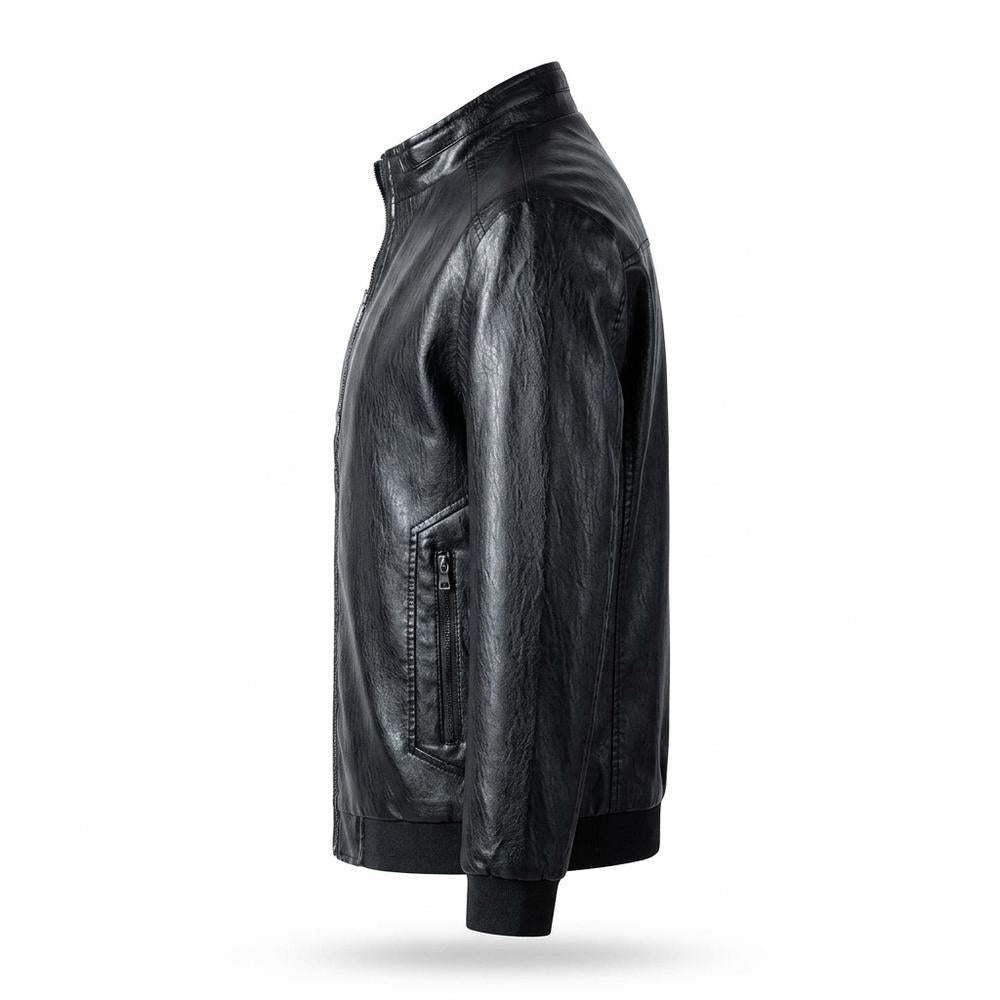 Mens Outlet House - Samin | Zip-Up Stand-Collar Leather Jacket Men