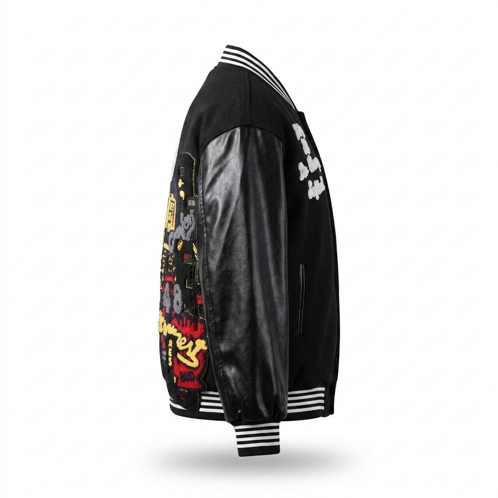 Mens Outlet House - Vedan | Embroidered Leather-Sleeved Jacket Unisex