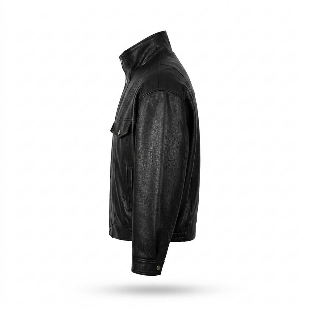 Mens Outlet House - Tanav | High-Collar Button-Up Leather Jacket Men