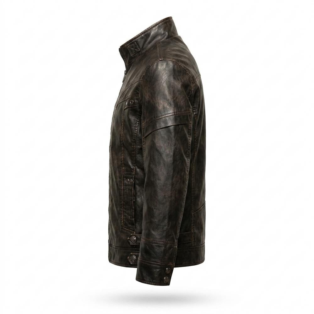 Mens Outlet House - Kalen | Stand-Collar Zip-Up Leather Jacket Men