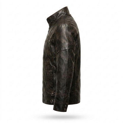 Mens Outlet House - Kalen | Stand-Collar Zip-Up Leather Jacket Men