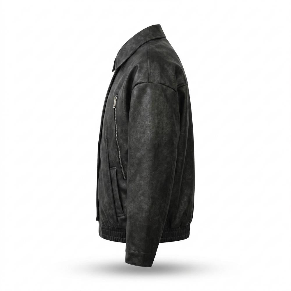 Mens Outlet House - Nimar | Washed-Look Relaxed Fit Leather Jacket Unisex