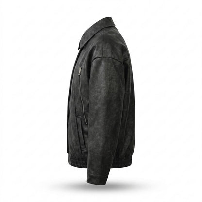 Mens Outlet House - Nimar | Washed-Look Relaxed Fit Leather Jacket Unisex