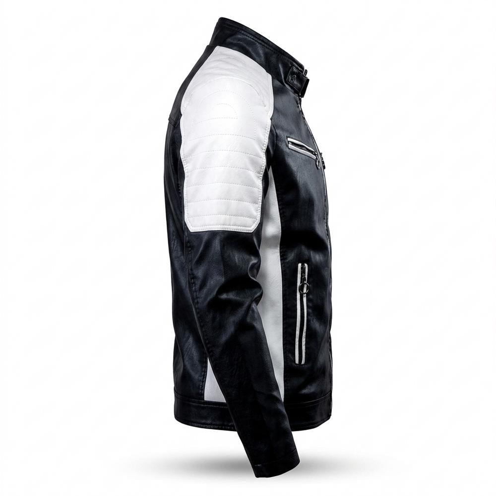 Mens Outlet House - Sesel | Two-Tone Stand-Collar Leather Jacket Men