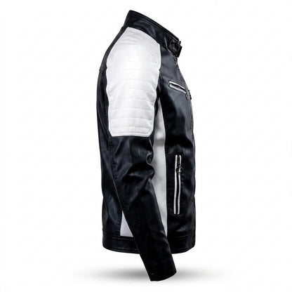 Mens Outlet House - Sesel | Two-Tone Stand-Collar Leather Jacket Men