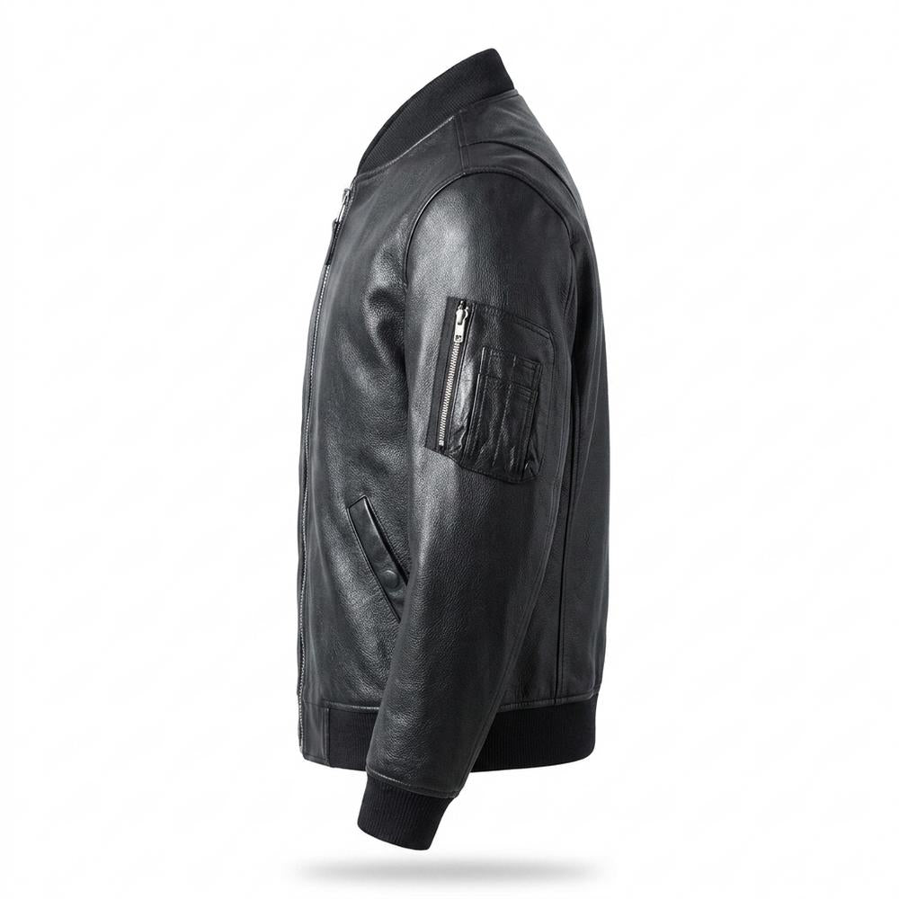 Mens Outlet House - Varam | Slim-Fit Zip-Up Leather Jacket Men