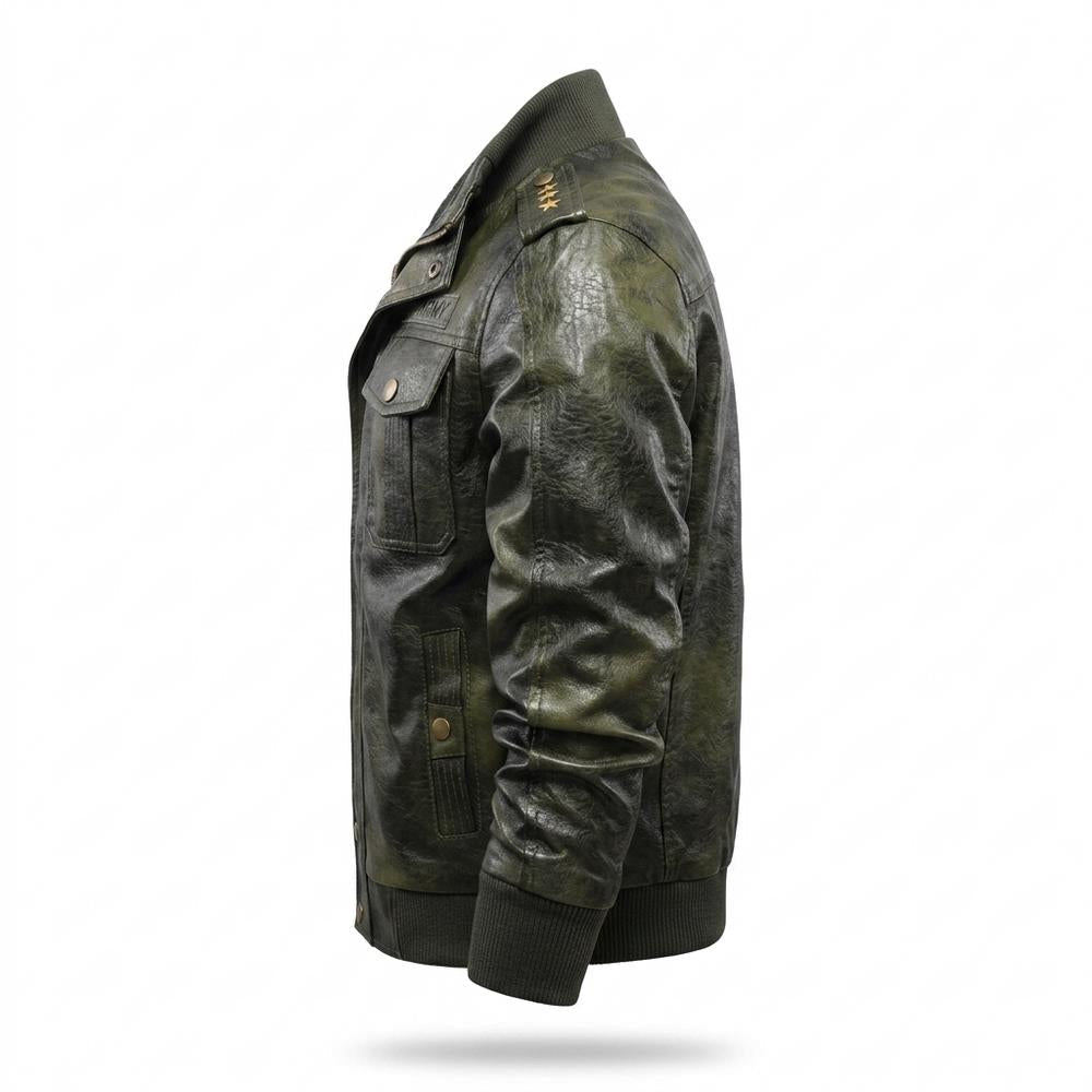 Mens Outlet House - Marel | Embroidered Lined Leather Jacket Men