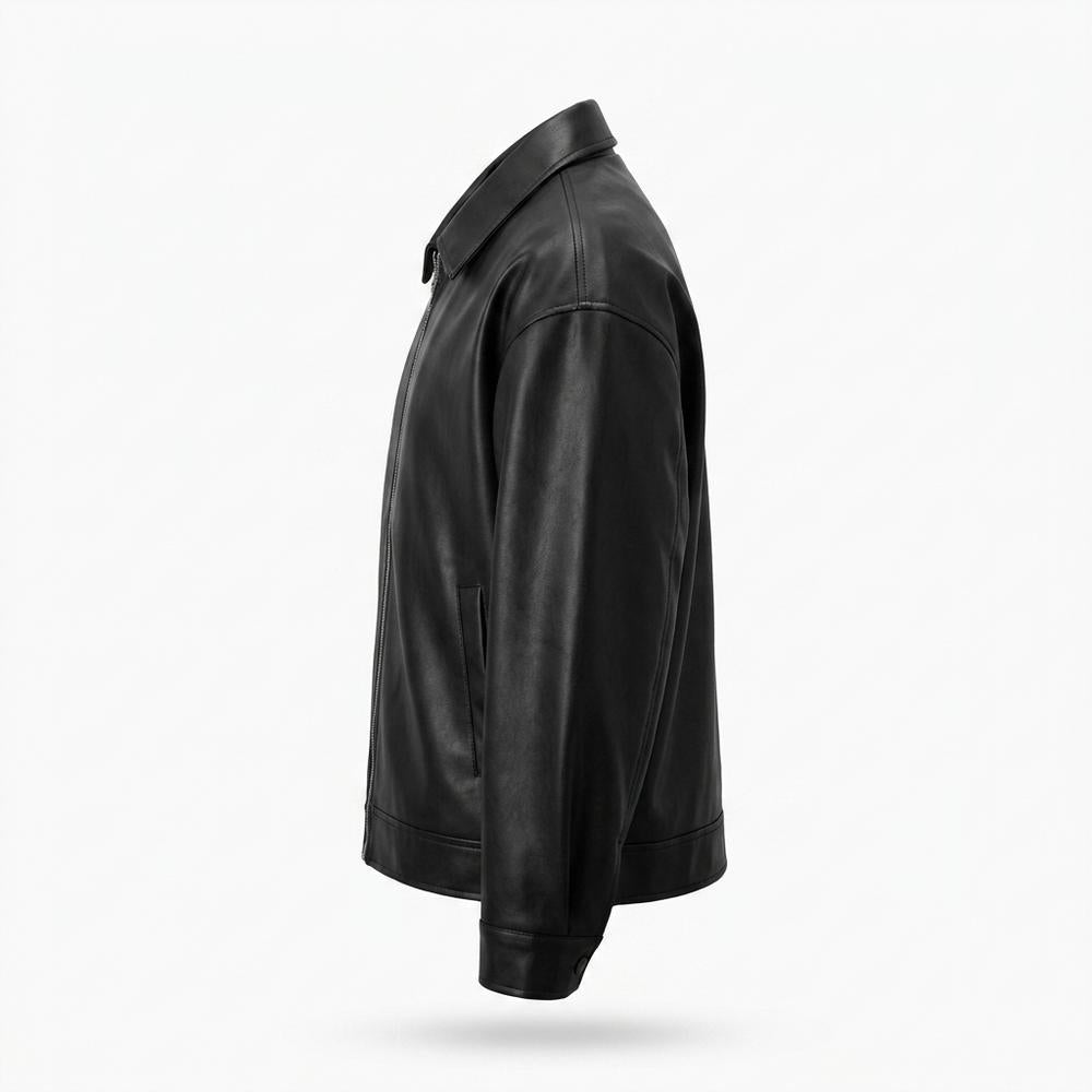 Mens Outlet House - Euvak | Zip-Up Collared Leather Jacket Men