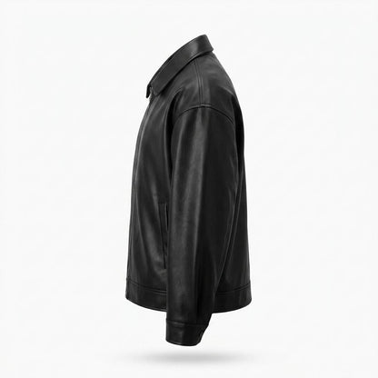 Mens Outlet House - Euvak | Zip-Up Collared Leather Jacket Men