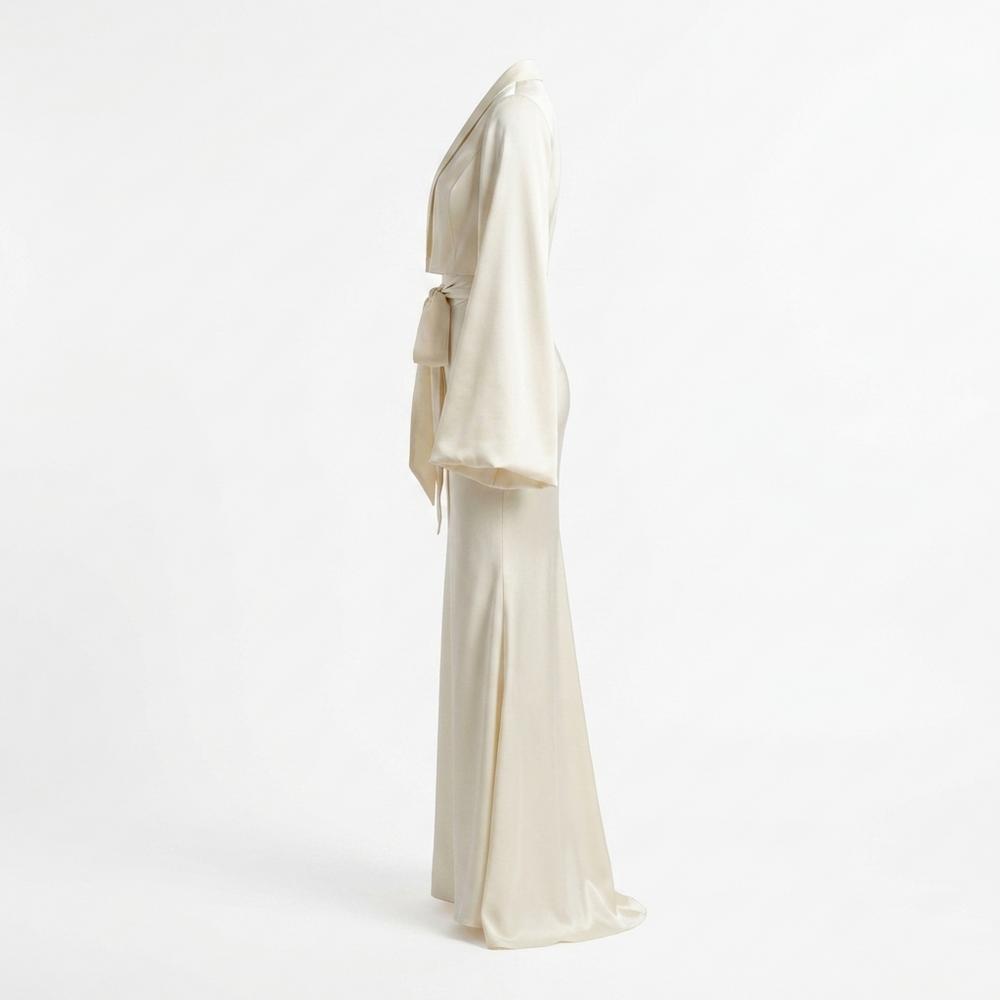 Mens Outlet House - Duzil | Satin-Finish Tie-Front Maxi Dress Women