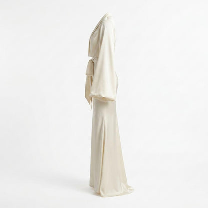 Mens Outlet House - Duzil | Satin-Finish Tie-Front Maxi Dress Women