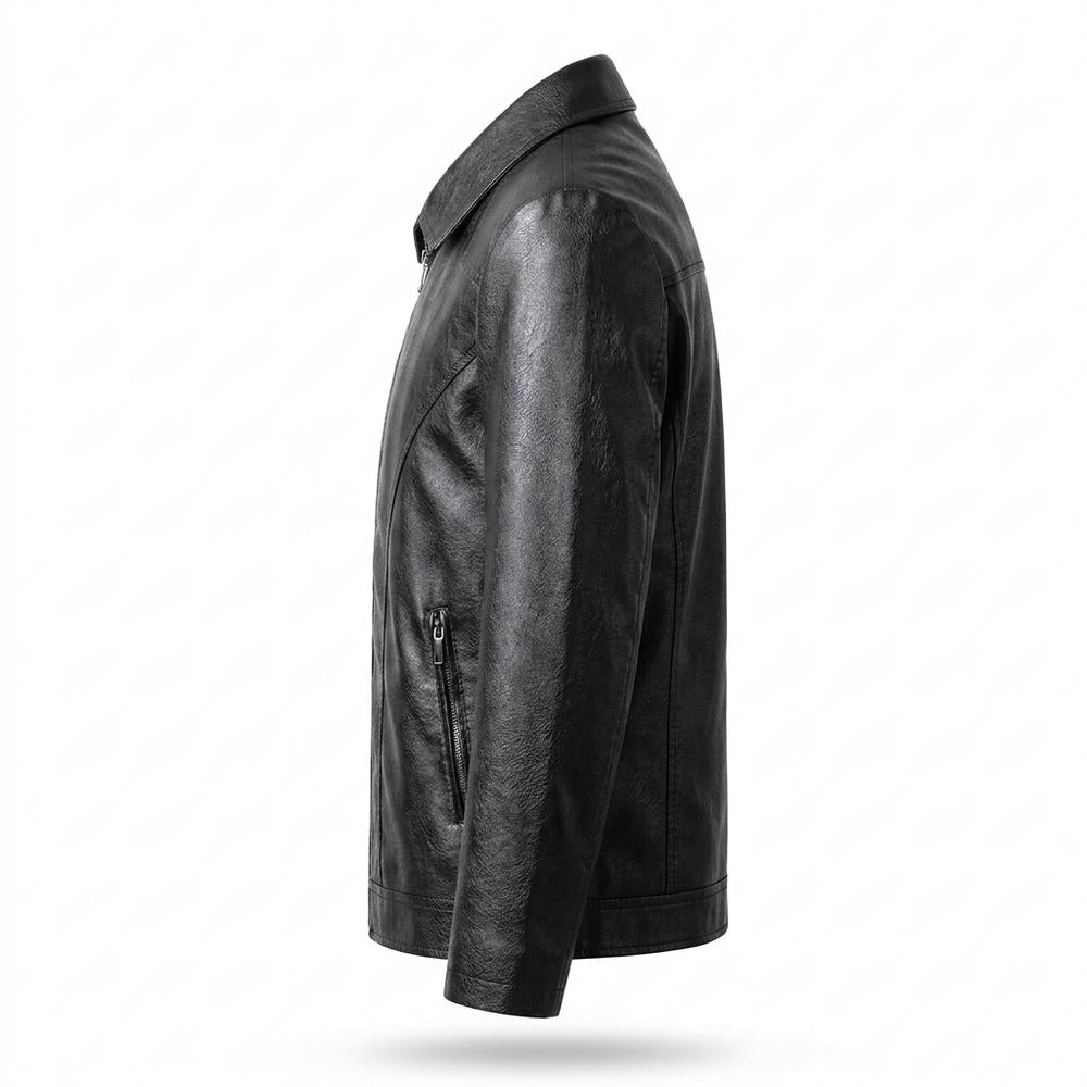 Mens Outlet House - Sesil | Zip-Up Collared Leather Jacket Men