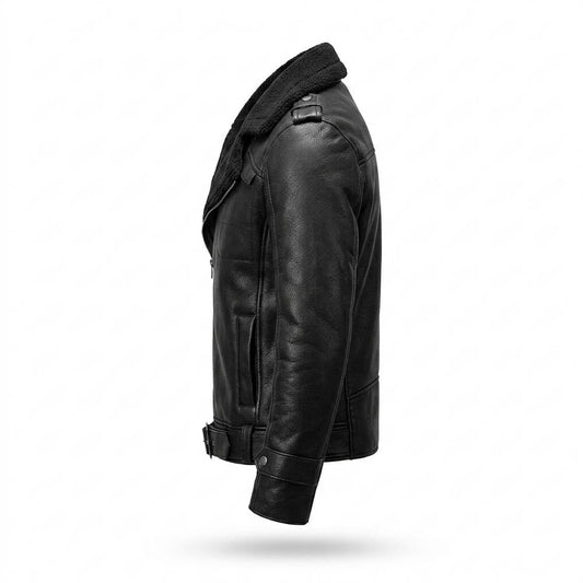Mens Outlet House - Yover | Shearling-Lined Asymmetrical Leather Jacket Men