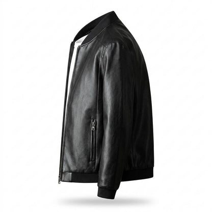 Mens Outlet House - Yotor | Zip-Up Ribbed-Collar Leather Jacket Men