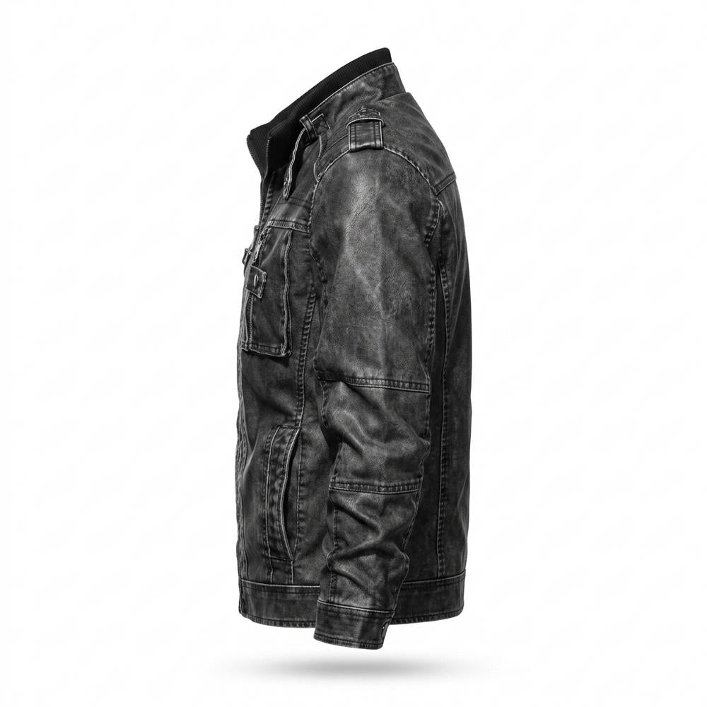 Mens Outlet House - Almon | Washed Zip-Up Leather Jacket Men