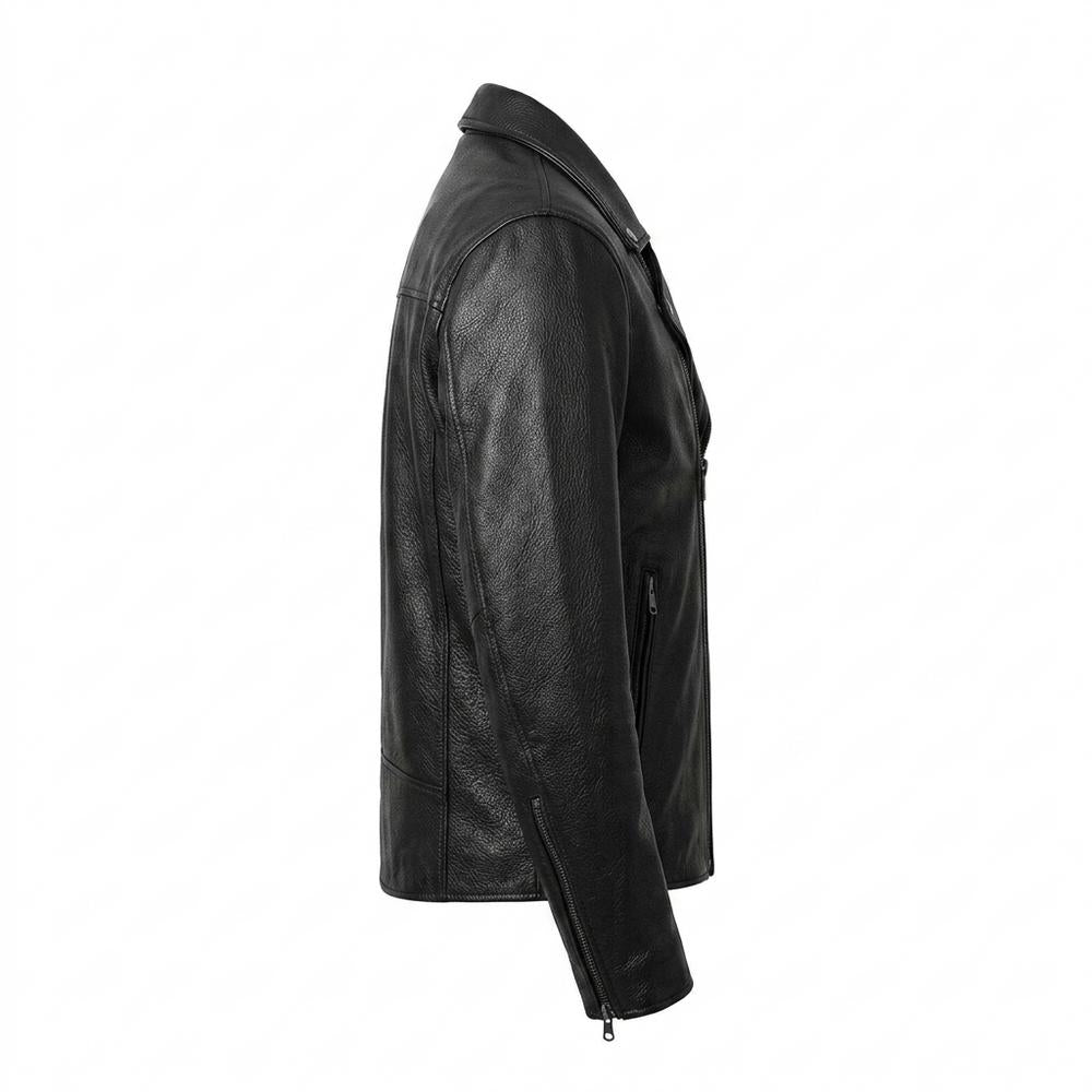 Mens Outlet House - Varon | Asymmetrical Zippered Leather Jacket Men