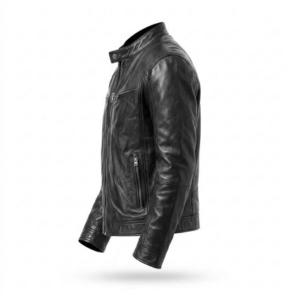 Mens Outlet House - Colom | Zippered Stand-Collar Leather Jacket Men
