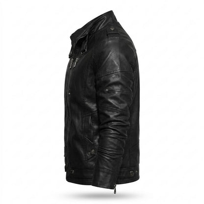Mens Outlet House - Nolar | Zippered Fitted Leather Jacket Men