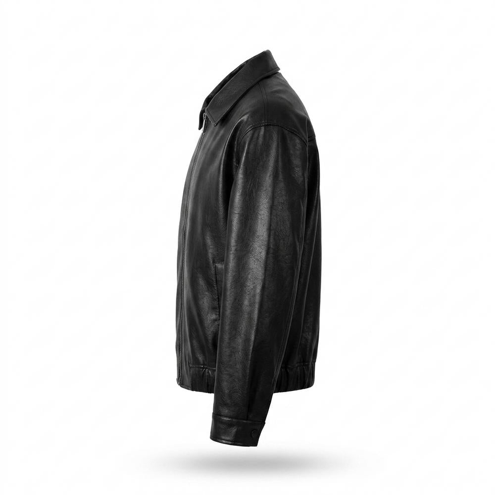 Mens Outlet House - Tinor | Zip-Front Collared Leather Jacket Unisex