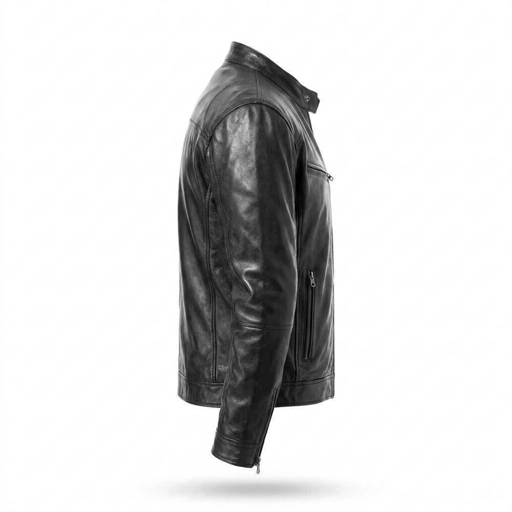 Mens Outlet House - Miver | Zip-Up Structured Leather Jacket Men