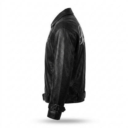 Mens Outlet House - Riken | Belted Zippered Leather Jacket Men