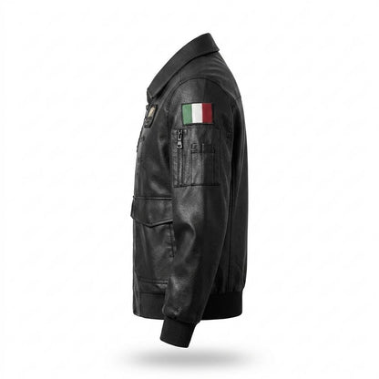 Mens Outlet House - Vinor | Patched Zip-Up Leather Jacket Men