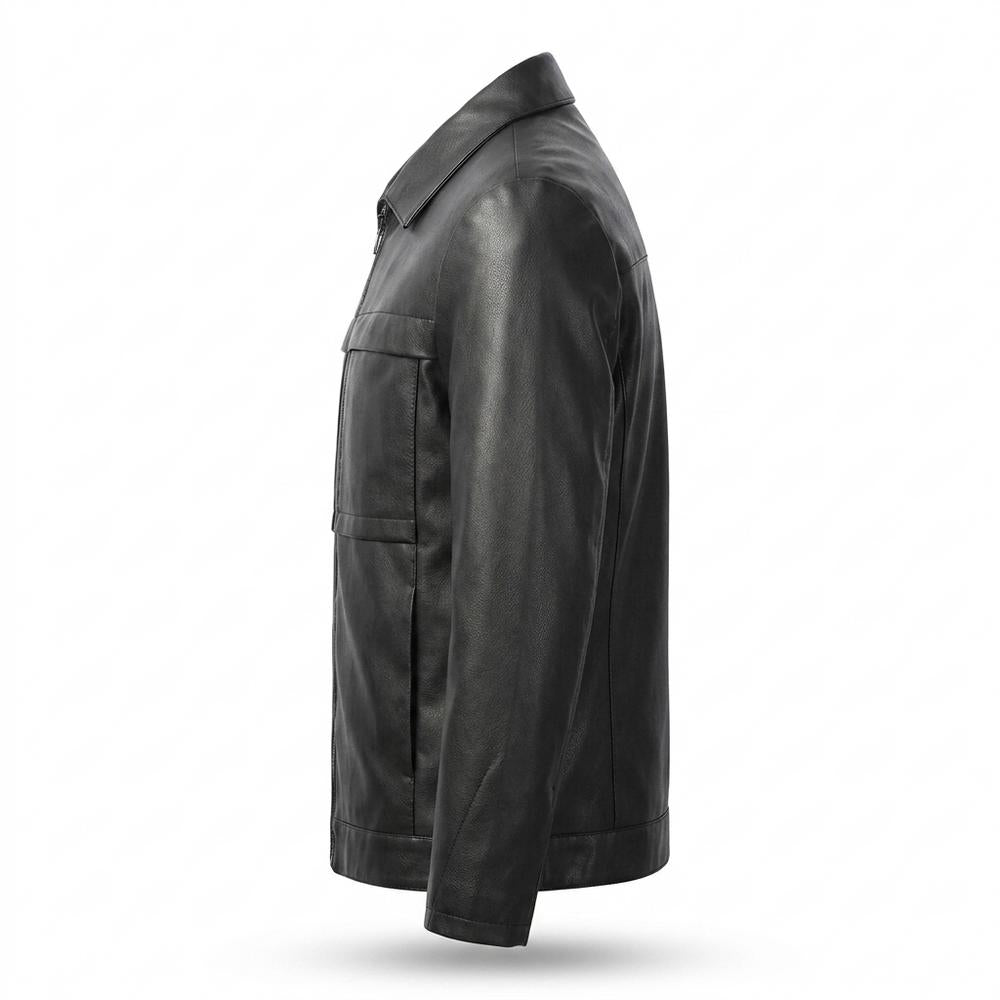 Mens Outlet House - Arlen | Zip-Up Collared Leather Jacket Men