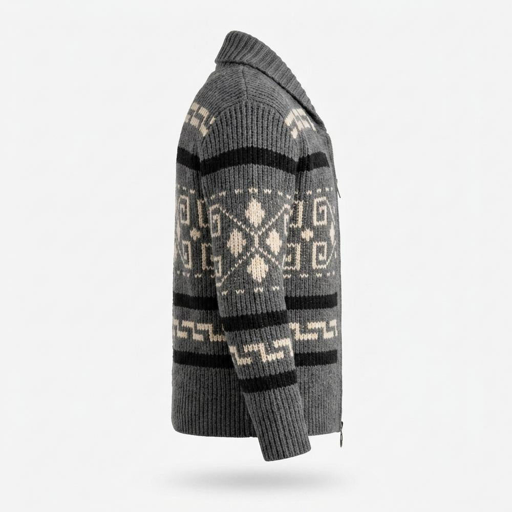 Mens Outlet House - Ketak | Zip-Up Patterned Knit Cardigan Men