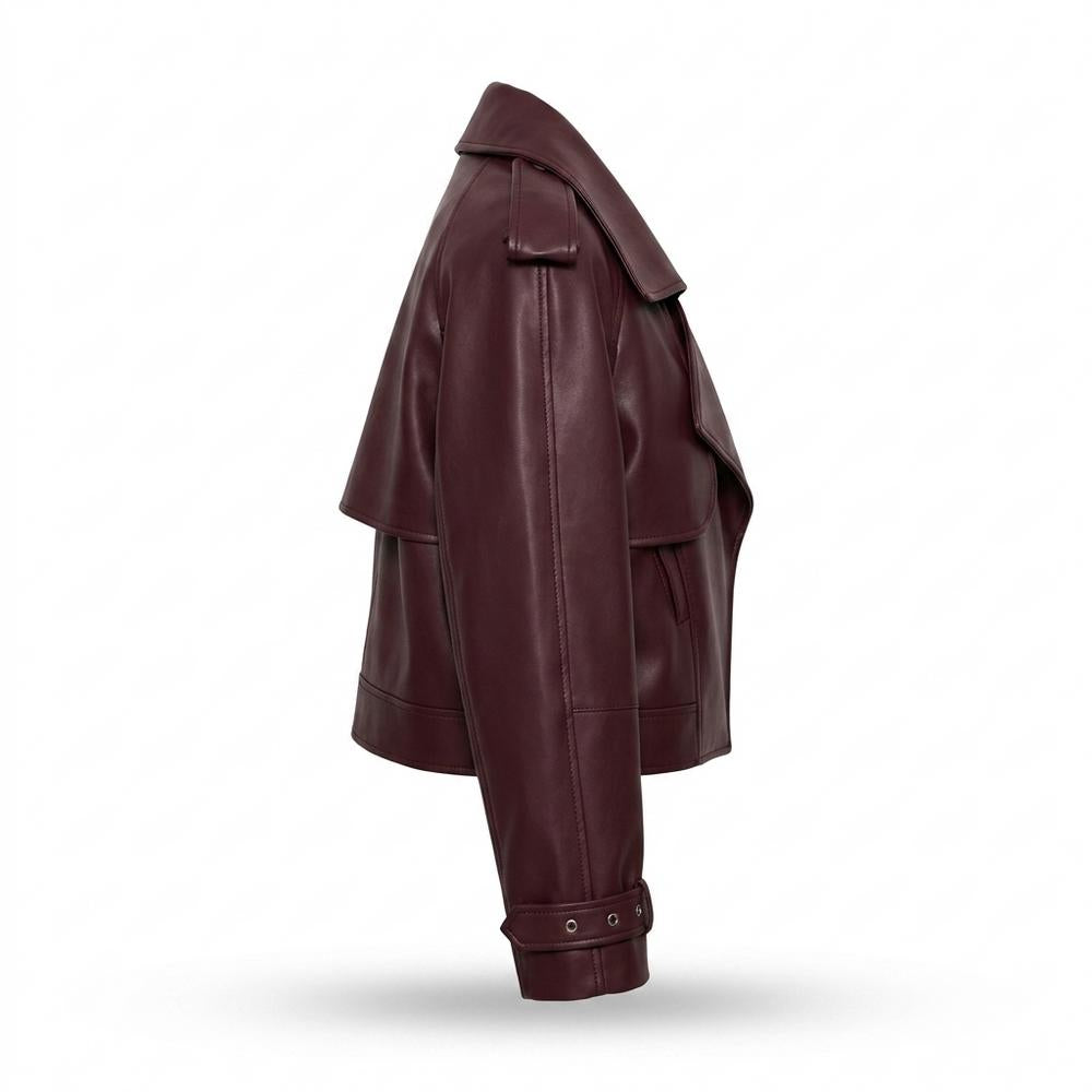 Mens Outlet House - Eaduv | Wide Lapel Cropped Leather Jacket Women